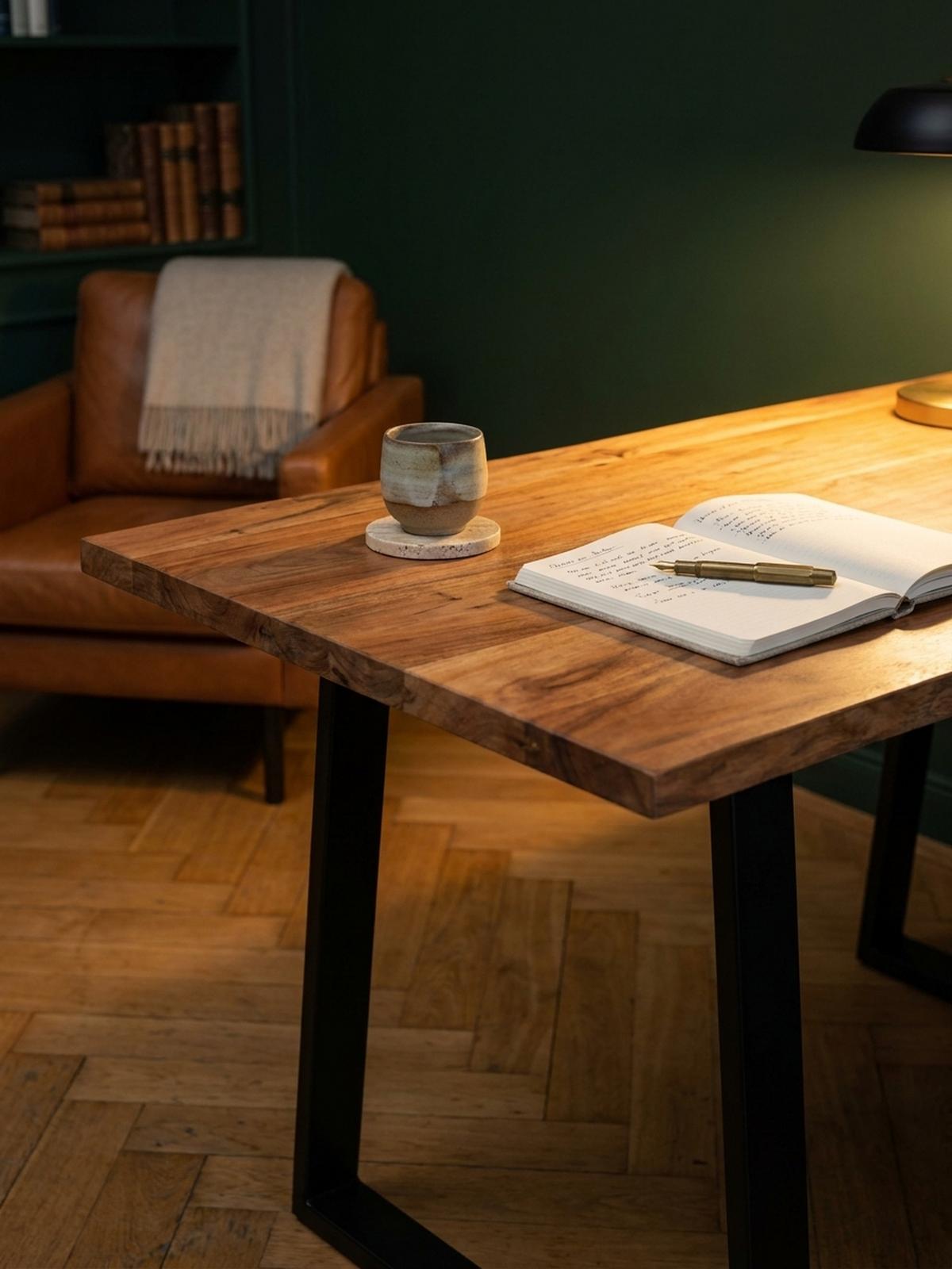 SCHREIBTISCH Massivholz Baumkante Handgefertigt Akazie TARN, Goldbraun-Schwarz 200x100x76 cm - Schwarz/Braun, Holz/Metall (100/200/76cm) - KADIMA DESIGN