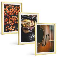 BILDER SET 3er Set - 40x60 cm Goldrahmen - Vintage Blumen Wein Geige - Goldfarben, Kunststoff (40/60cm) - TULUP