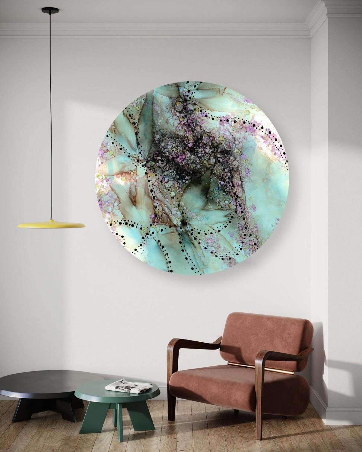 RUNDES BILD Schwarz 80/80 cm - Türkis/Schwarz, Textil (80/80cm) - KUNSTLOFT