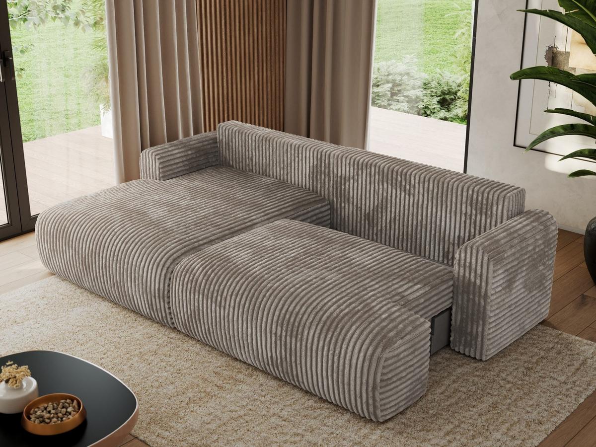 ECKSCHLAFSOFA TONO L Hellbraun Cord - links - Hellbraun/Schwarz, Kunststoff/Textil (260/150cm) - MKS
