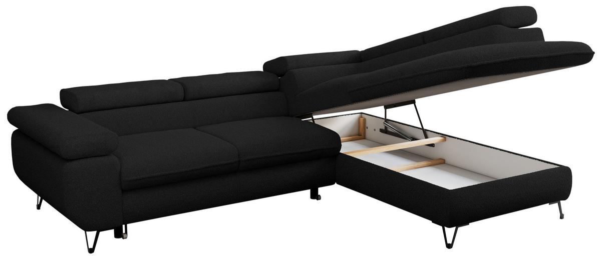 ECKSOFA PEDRO L Schwarz Boucle - Rechts Seite - Schwarz, Textil/Metall (273/208cm) - MKS