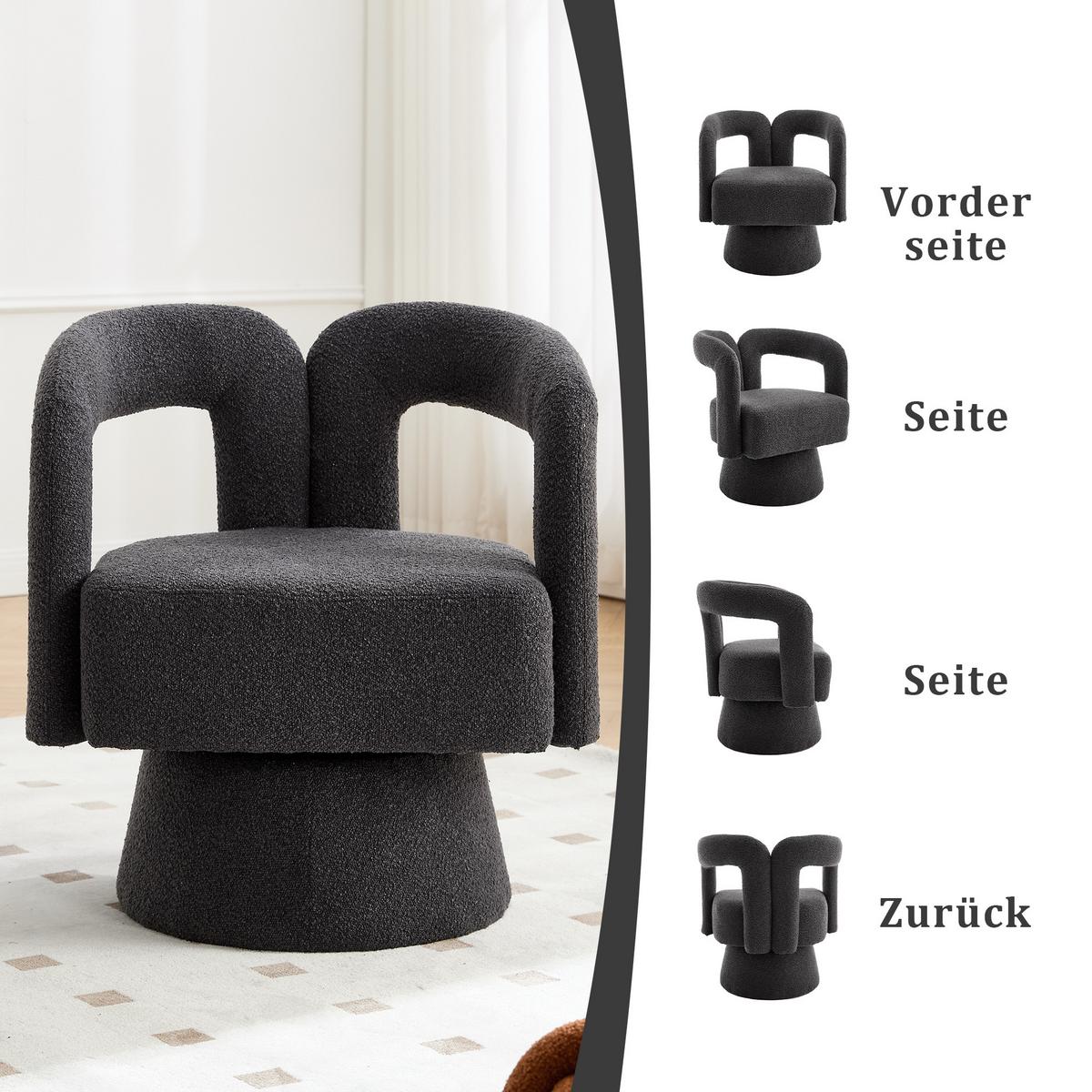 DREHSESSEL 360° Boucle Akzentstuhl Polstersessel für Wohnzimmer & Büro - Dunkelgrau, Textil (67/74/55cm) - Urban Meuble