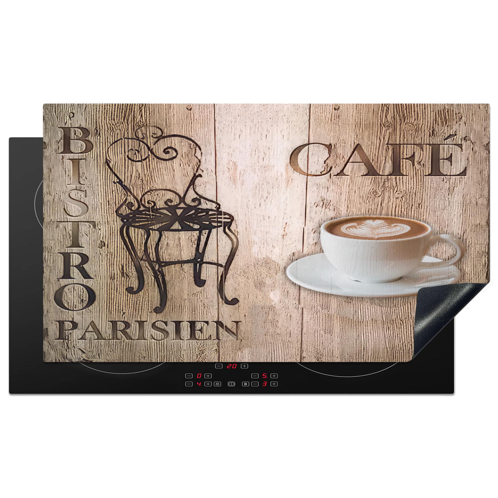 HERDABDECKPLATTE Bistro Parisien - Café - Kaffee - Jahrgang Ceranfeldabdeckung 90x52 cm - Cappuccino, Kunststoff (90/52/0.2cm) - MuchoWow