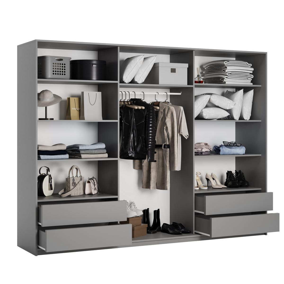 SCHWEBETÜRENSCHRANK NISSE 270/205/60 cm 3-türig Graphitfarben - Graphitfarben, Holzwerkstoff (270/205/60cm) - MASSENO