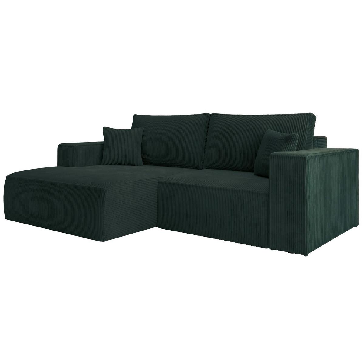 ECKSOFA Farese Mini mit Cordbezug Dunkelgrün, links - Dunkelgrün/Schwarz, Textil (240/167cm) - Selsey