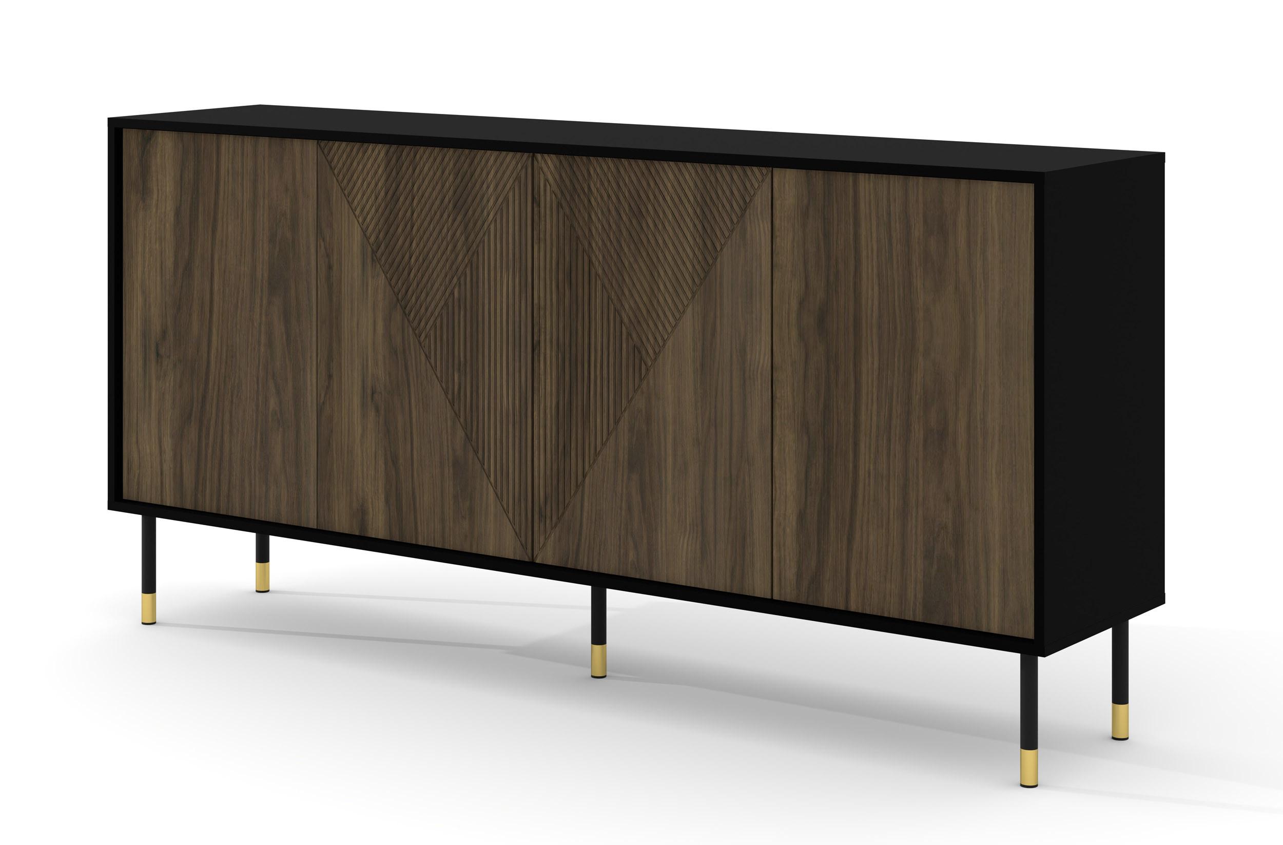 KOMMODE Schwarz, Walnuss, Gold 180/88/40 - Schwarz, Holzwerkstoff (180/88/40cm) - RAUMHIRSCH FURNITURE
