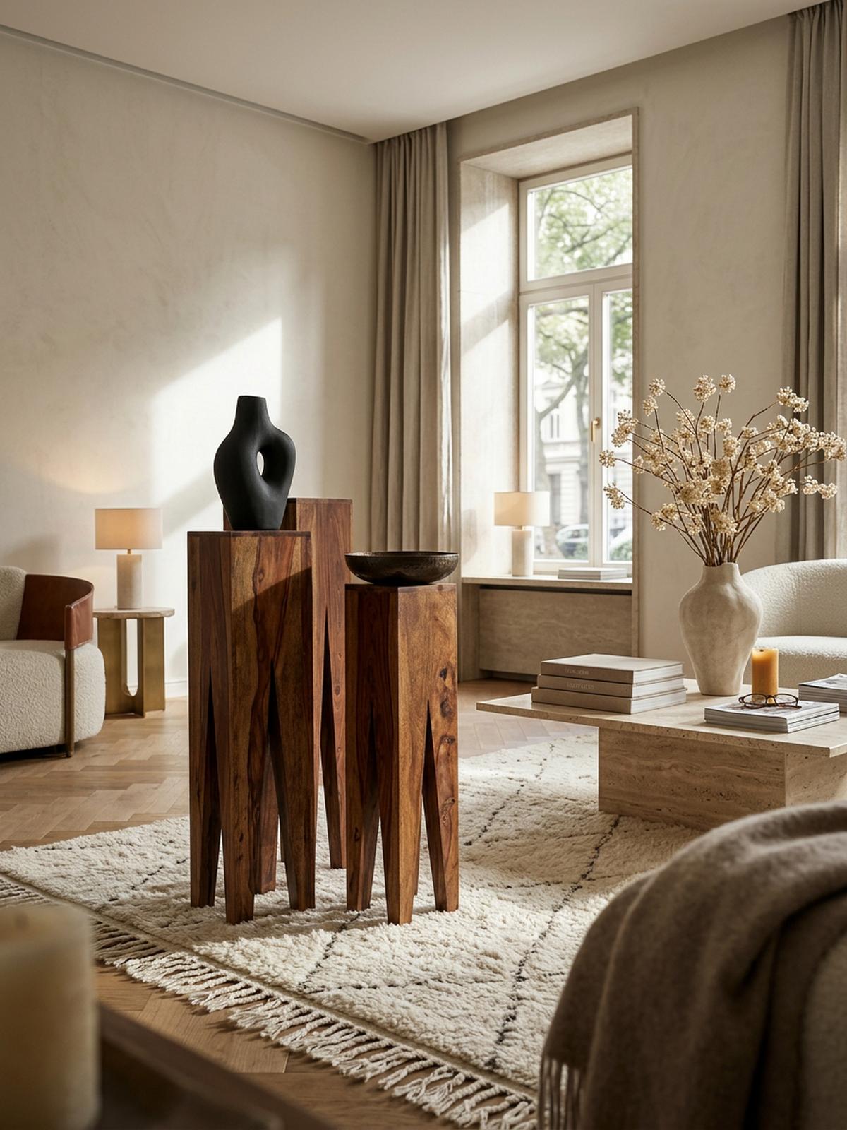 BEISTELLTISCH 3er Set Massivholz Handgefertigt Giraffenbeine, Braun 25x25x100 cm - Braun, Holz (25/25/100cm) - KADIMA DESIGN
