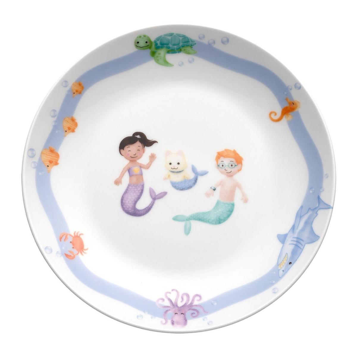 KINDERGESCHIRR SET MIT BESTECK BAMBINI AVVENTURA Meer - Hellblau, Keramik/Kunststoff (2/2/2cm) - Leonardo Living