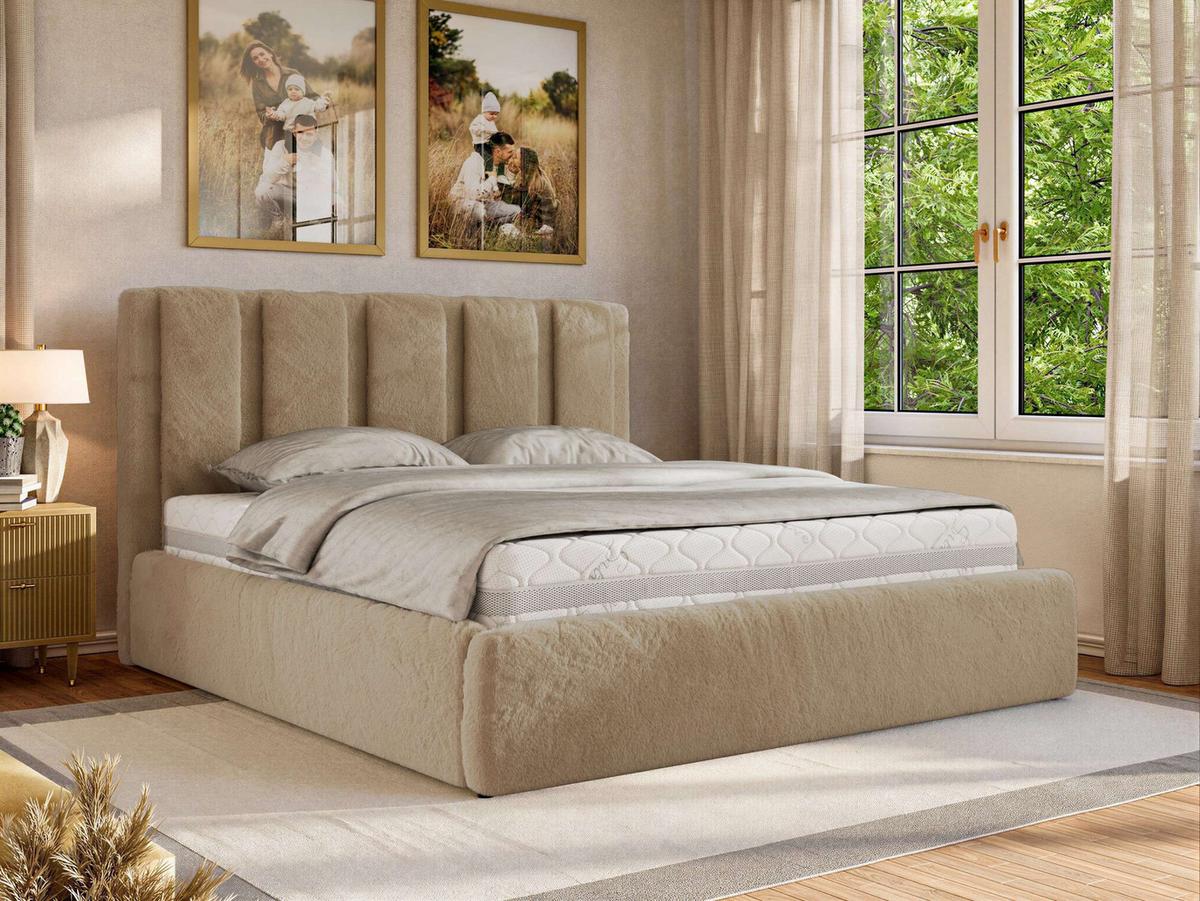 POLSTERBETT SAVINO CLASSIC 160/200 - Beige Plüsch - Multipocket-Matratze - Beige, Textil (160/200cm) - MKS