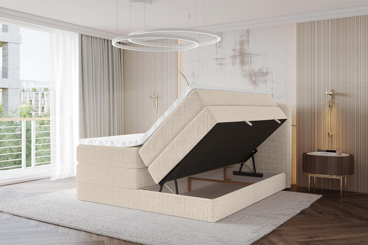 BOXBETT mit Matratze H3|H4 - NINA KING - 200x200 cm - Beige - Beige, Holzwerkstoff (200/200cm) - ALTDECOR