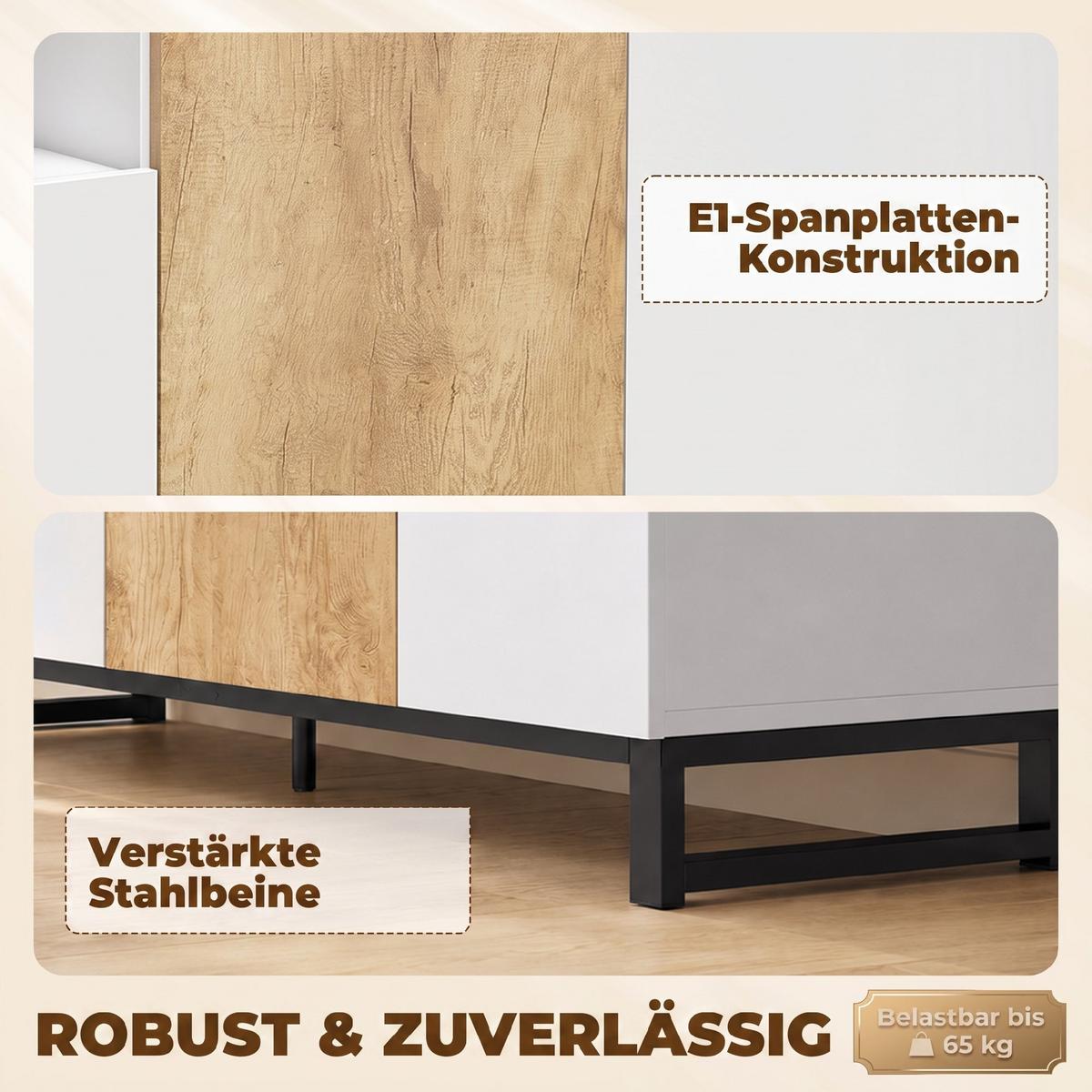 SIDEBOARD Spanplatte Stahl Weiß Eiche - Eichefarben/Schwarz, Holzwerkstoff/Metall (40/85/140cm) - HOMCOM