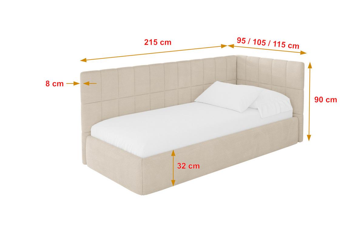 EINZELLBETT Jugendbett mit Bettkasten, Links - TULY 80x200 Beige - Creme, Holzwerkstoff/Textil (80/200cm) - ALTDECOR