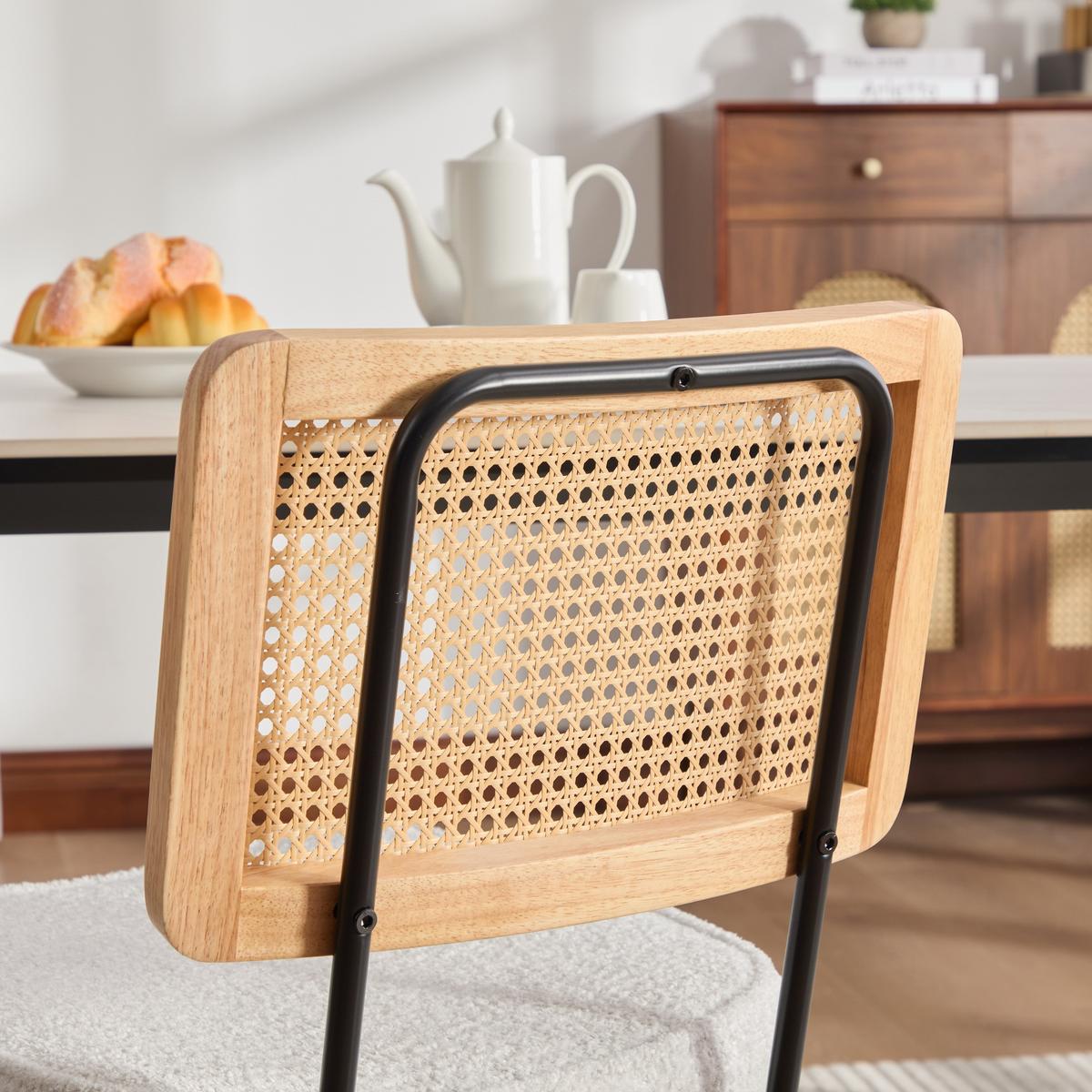 ESSZIMMERSTUHL 2er-Set Vintage PU-Leder Rattan-Optik Holz & Metallfüße - Creme, Textil (47/82/58cm) - Urban Meuble