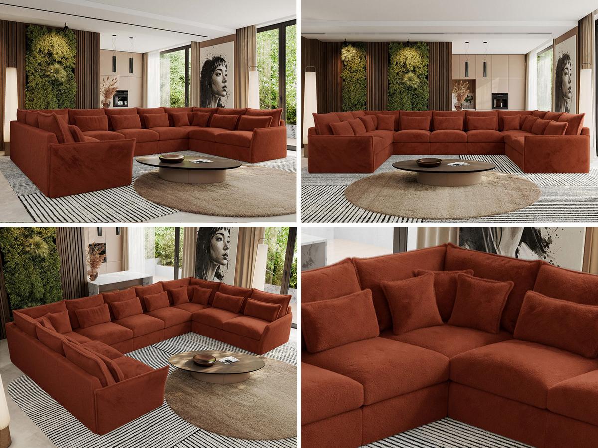 WOHNLANDSCHAFT VERSO U 9M Orange Plüsch - Schwarz/Orange, Kunststoff/Textil (442/93/270cm) - MKS