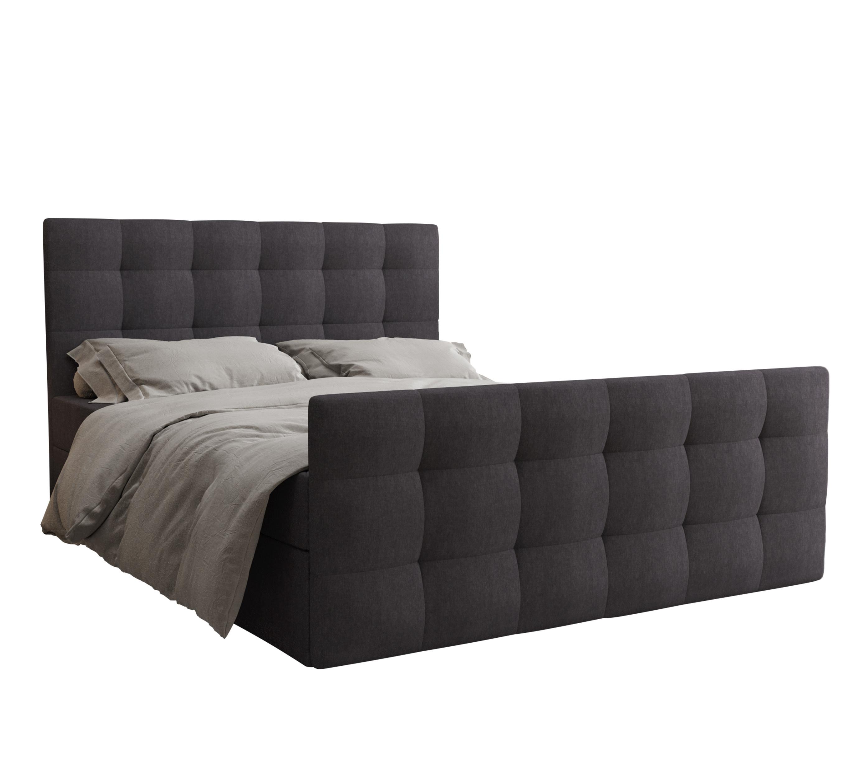 BOXBETT Orchido 140/200 cm in Grau – mit Bettkasten + TOPPER - Schwarz/Grau, Holz/Holzwerkstoff (140/200cm) - AX Living