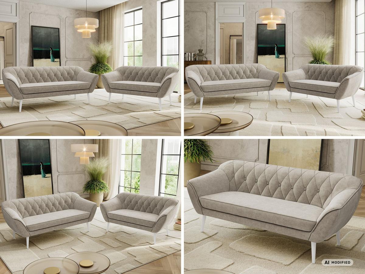 SITZGARNITUR PIRS 3+2 - Greige Strukture - Weiße Beine - Greige/Weiß, Holzwerkstoff/Textil (180/75/74cm) - MKS