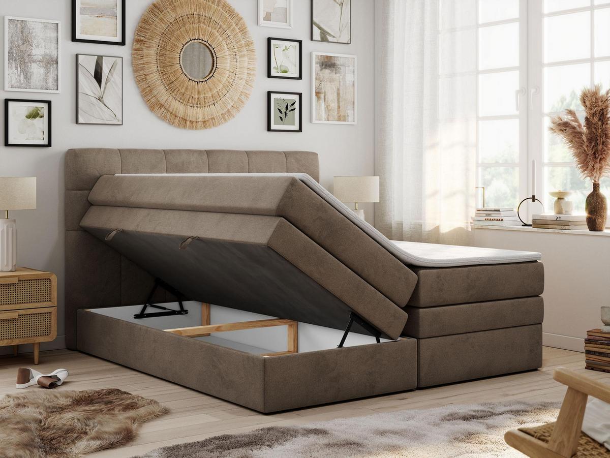 BOXSPRINGBETT LUKA KING 120/200 Braun Velvet - H3 - Braun, Holz/Textil (120/200cm) - MKS