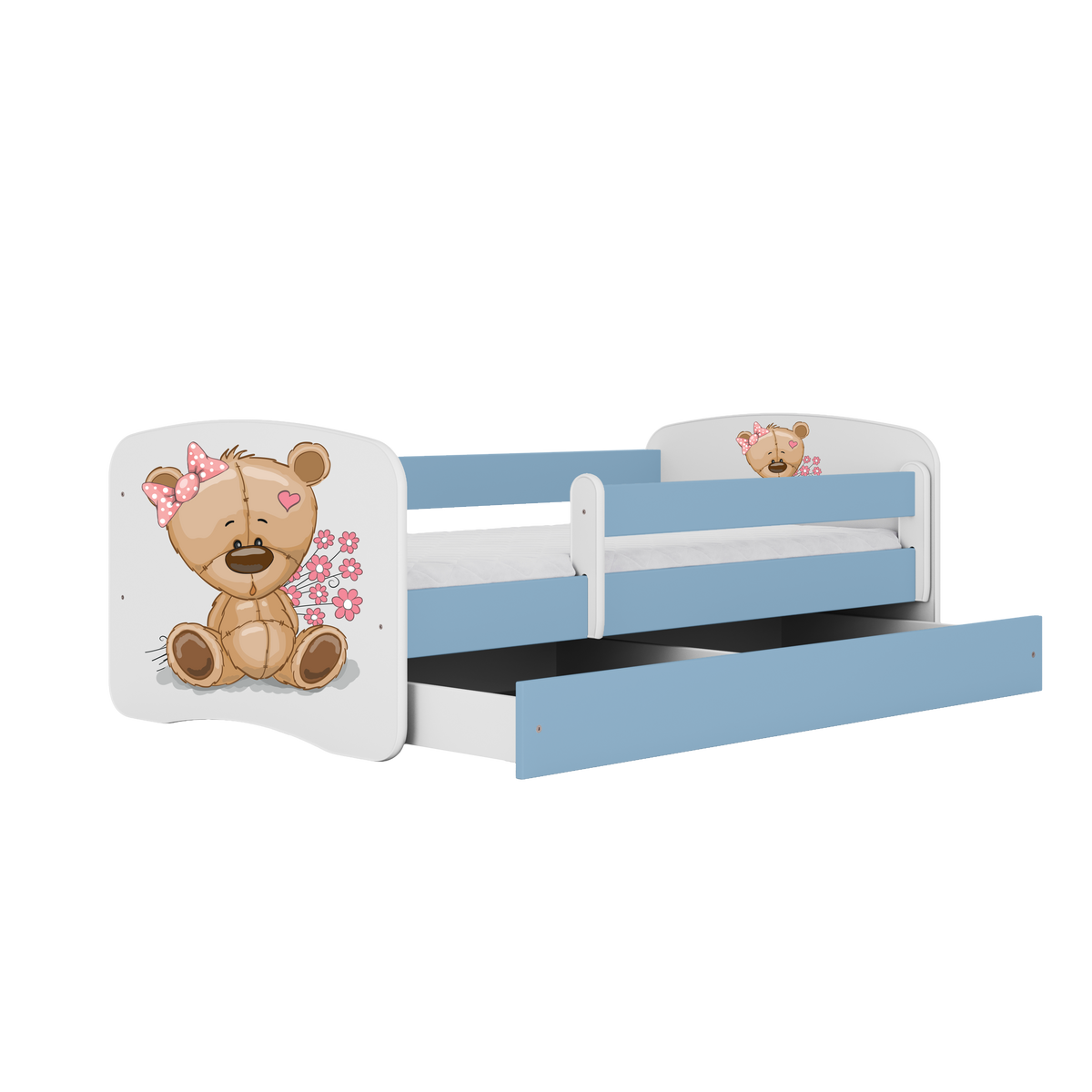 KINDERBETT Teddybärblumen mit Schublade 140/70 80/61/144 - Blau, Holzwerkstoff (70/140cm) - RAUMHIRSCH FURNITURE