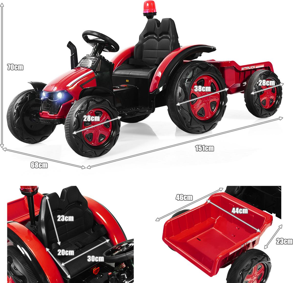 TRAKTOR 12V Rot - Rot, Kunststoff (70/153/72cm) - COSTWAY