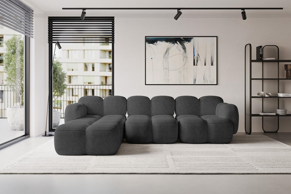 ECKSOFA modulares Sofa Links Miko-L2 302x205x75 Dunkelgrau Velours - Dunkelgrau/Schwarz, Holzwerkstoff/Kunststoff (302/205cm) - ALTDECOR