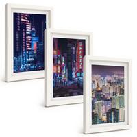 BILDER SET 3er Set - 20x30 cm Weißer Rahmen - Neonlichter der nächtlichen Stadt - Weiß, Kunststoff (20/30cm) - TULUP