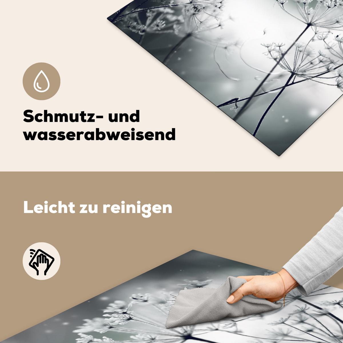HERDABDECKPLATTE Blumen - Winter - Schnee - Natur Induktionsmatte 77x59 cm - Grau, Kunststoff (77/59/0.2cm) - MuchoWow