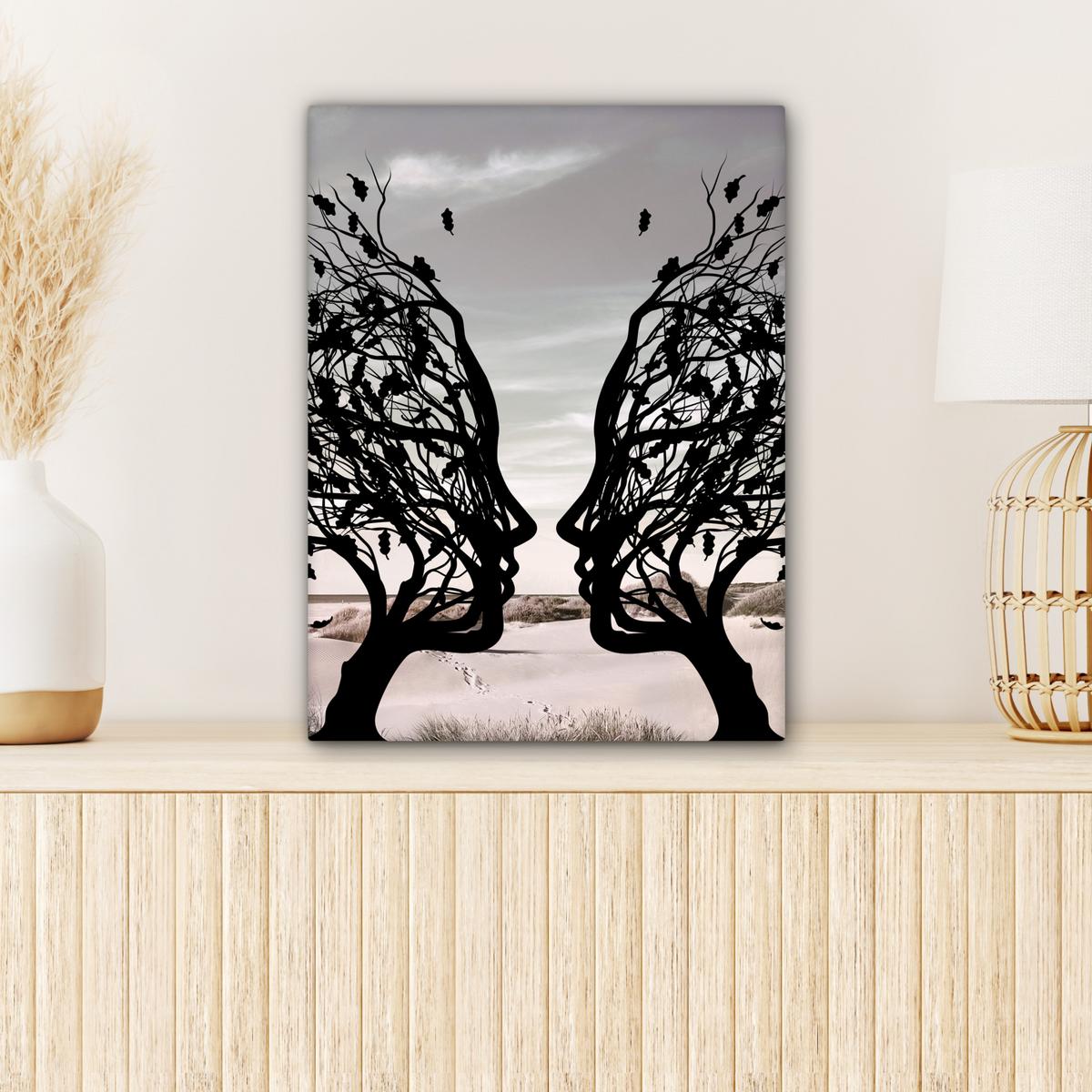 LEINWANDBILD Strand - Meer - Menschen - Baum - Moderne Kunst Room Decor 30x40 cm - Hellgrau, Textil (30/40cm) - MuchoWow