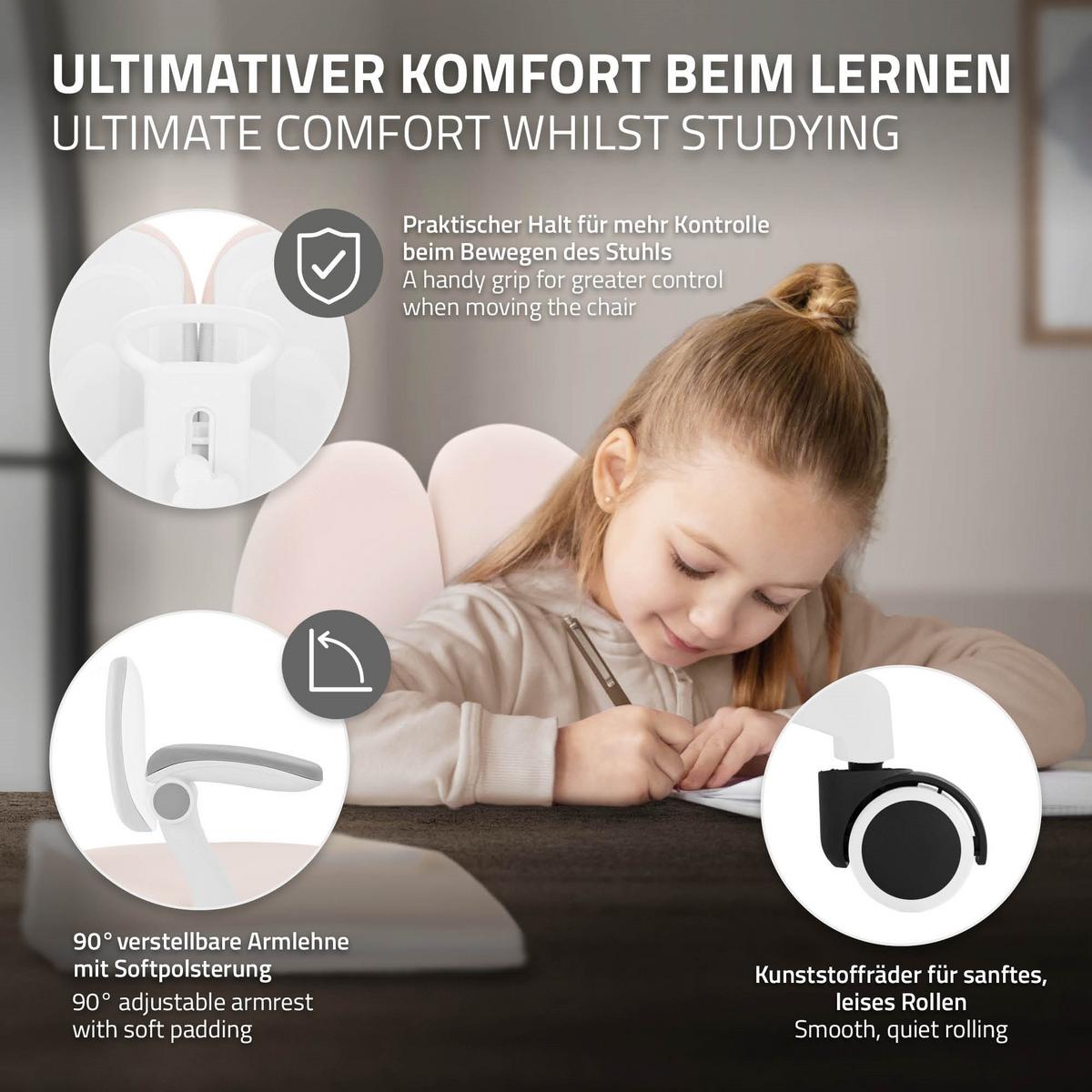 KINDERSCHREIBTISCHSTUHL Beige 95-107 cm aus Polyester - Beige/Weiß, Kunststoff/Textil (53/107/53cm) - ML-DESIGN