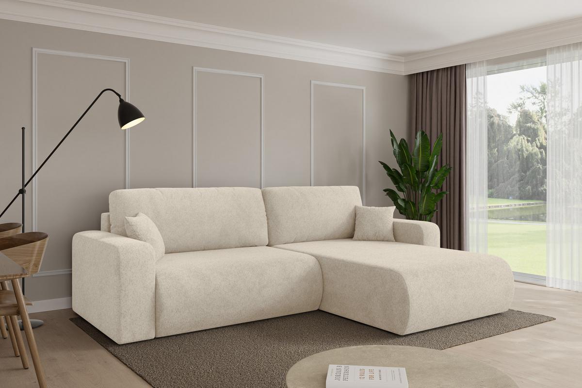 ECKSOFA mit Schlaffunktion Ottomane Rechts BERY-L 276x193x88 Creme Velours - Creme/Schwarz, Holzwerkstoff/Kunststoff (276/193cm) - ALTDECOR