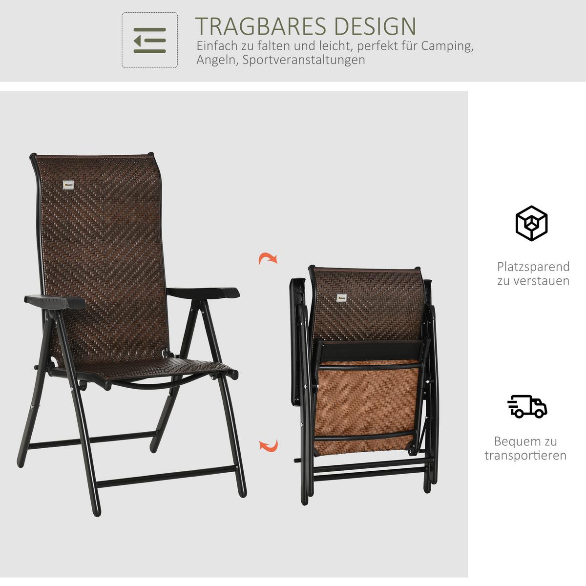 GARTENSTUHL, PE Rattan, Stahl, Braun - Braun, Metall (71/111/58cm) - Outsunny