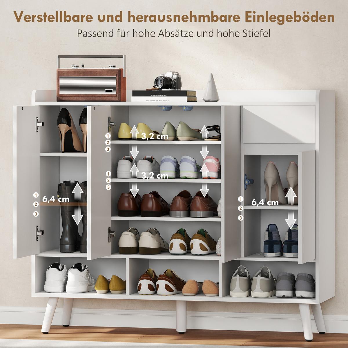 SCHUHSCHRANK MDF Kiefernholz Weiß - Weiß, Holz/Holzwerkstoff (35/100/120cm) - HOMCOM