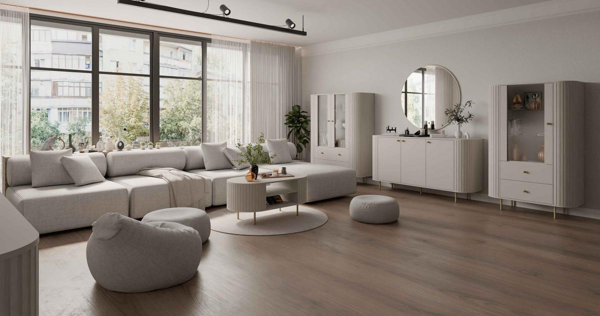 VITRINE BOLLA 155 / 97,4 cm in Beige - Beige, Holzwerkstoff (97.4/155/42.3cm) - MASSENO