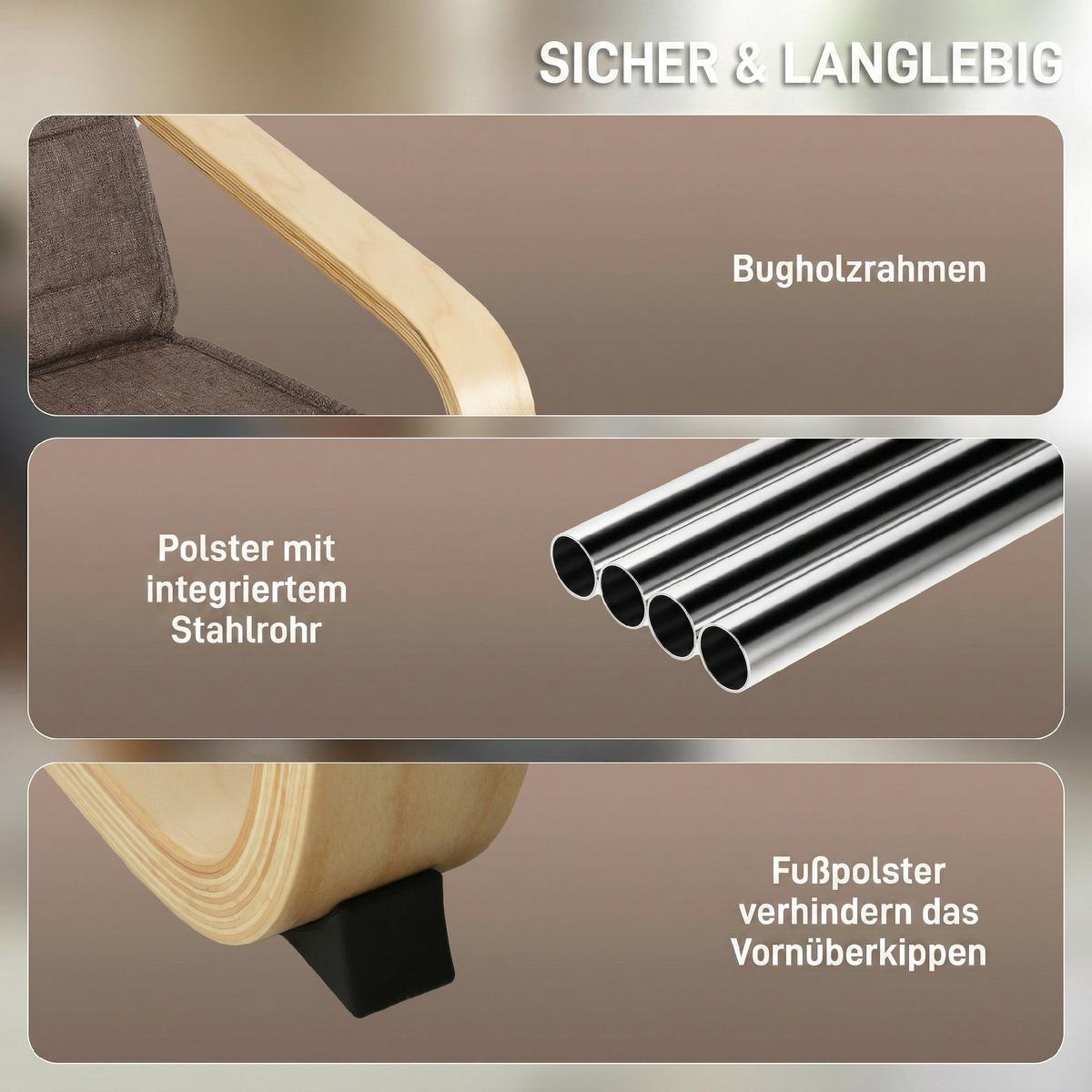 SESSEL Polyester Birkenholz Braun - Braun/Naturfarben, Holz/Birkenholz (94/100/66.5cm) - HOMCOM