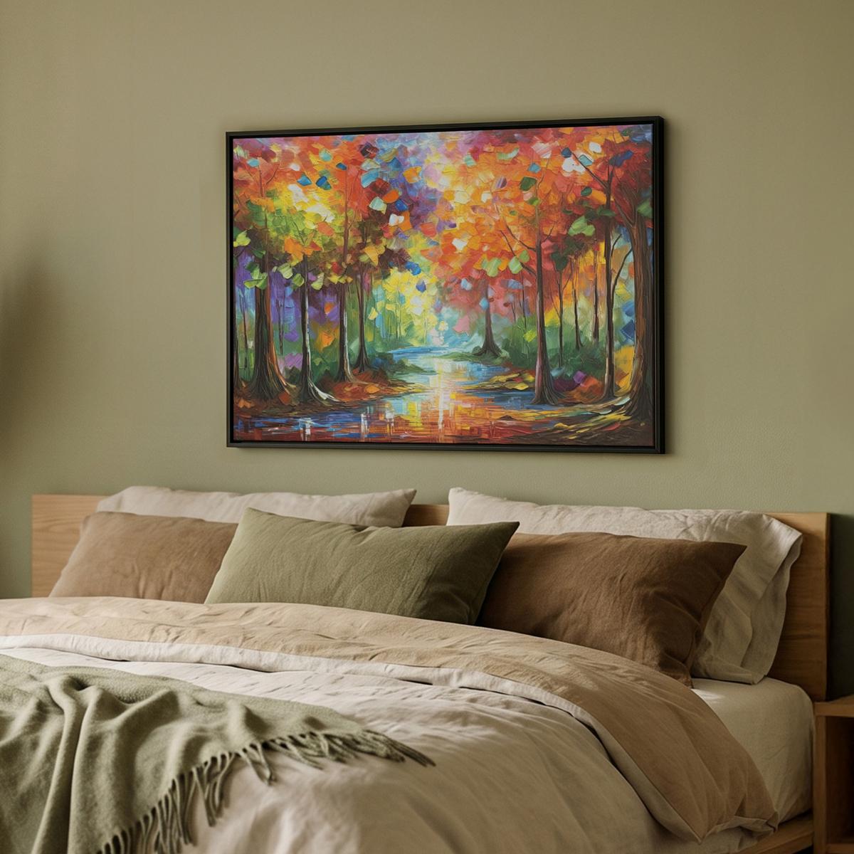 LEINWAND Bilder mit Rahmen - Landschaft - Wald - Farben - Natur - 70x50 - Multicolor, Textil (70/50cm) - MuchoWow