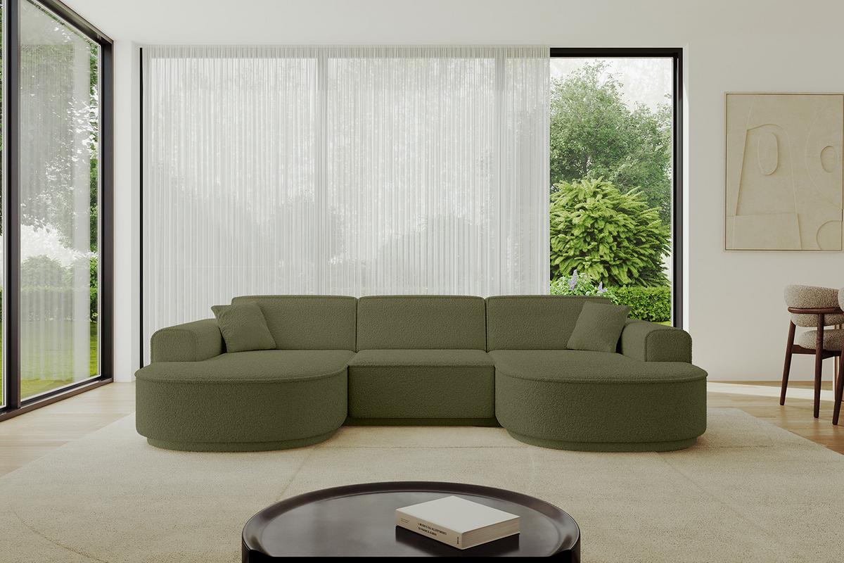 WOHNLANDSCHAFT MARI-U1-v3 - 303x171x83 cm Grün Bouclé - Schwarz/Grün, Holzwerkstoff/Kunststoff (303/83/171cm) - ALTDECOR