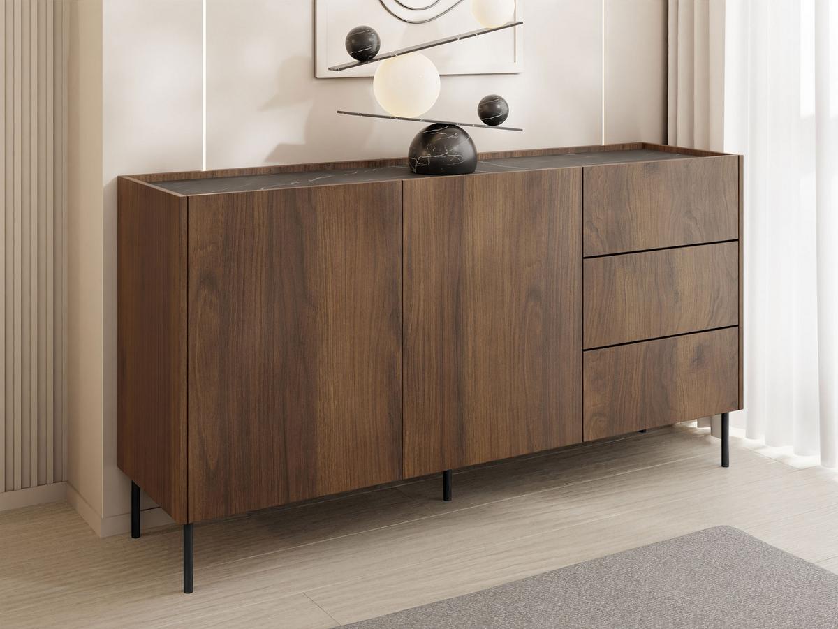 SIDEBOARD Tewos K160 3SZ - Nussbaumfarben/Schwarz, Holzwerkstoff/Metall (160/78/37cm) - MIRJAN24