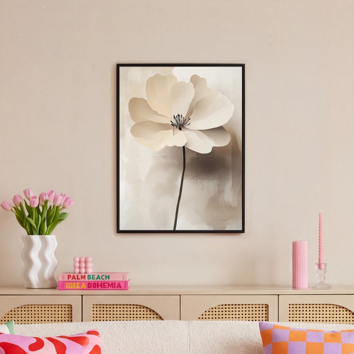 LEINWAND Bilder mit Rahmen - Blume - Beige - Farbe - Schatten - 60x80 - Creme, Textil (60/80cm) - MuchoWow