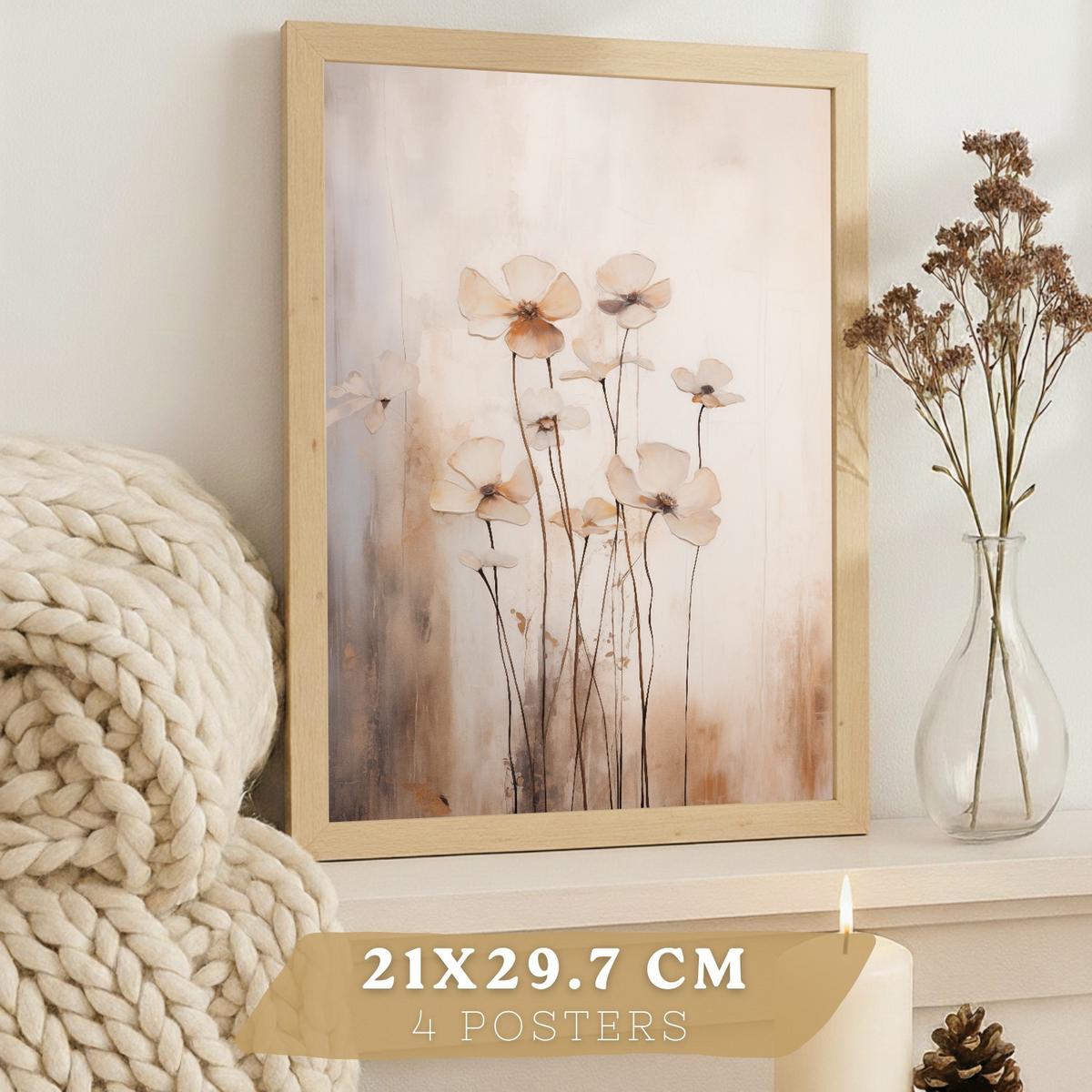 POSTER 4er -Set Wandbilder Blumen Vintage modern Wohnzimmer Deko, Schlafzimmer, Küche, Badezimmer Rahmenlos A3 - Klar, Papier (29.7/1/42cm) - Nacnic
