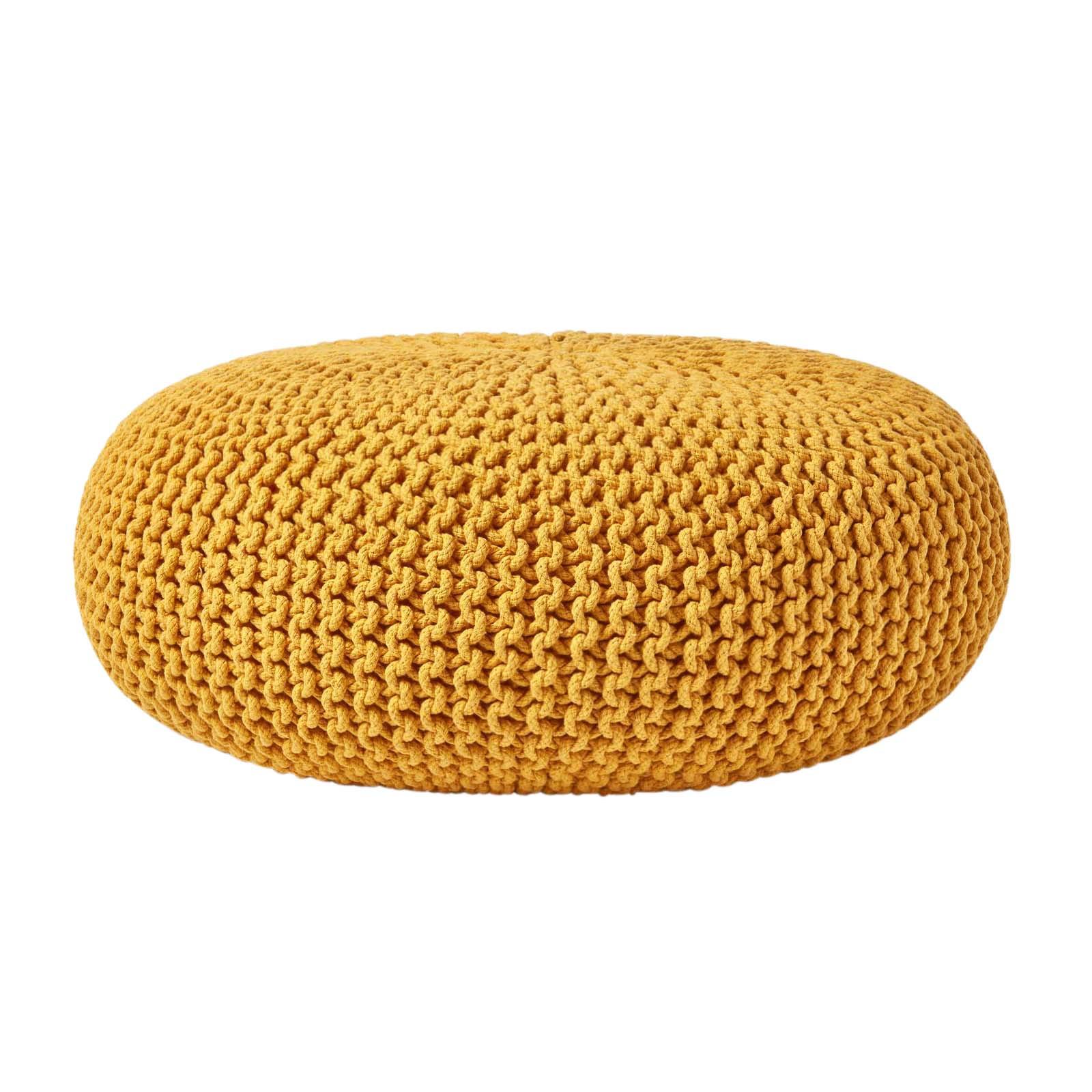 STRICK-POUF senfgelb, Bodenkissen rund 70/70/23 cm - Currygelb, Textil (70/23/70cm) - Homescapes