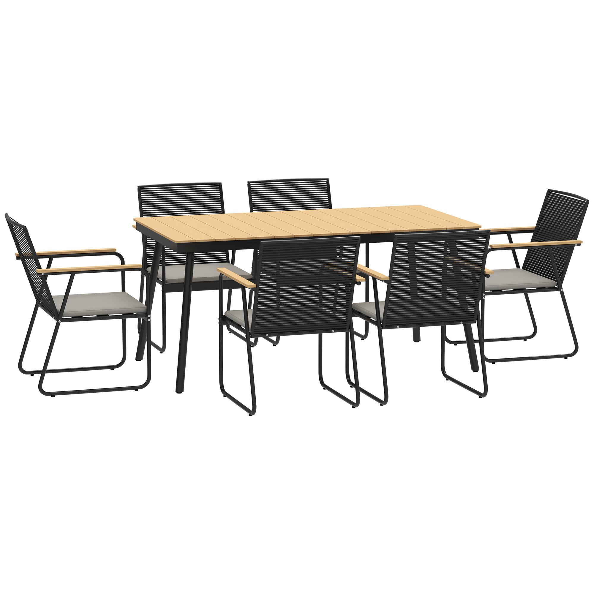 SITZGRUPPE 7-teilig Metall Essgruppe für 6 Personen Esstisch mit Tisch 6 Stühlen - Naturfarben, Metall - Outsunny