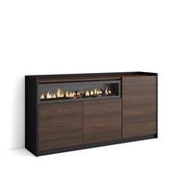 SIDEBOARD, Highboard, Dunkler Eiche und Schwarz, Elektrokamin, 156/37/80cm - Hellbraun, Holzwerkstoff (156/80/37cm) - Skraut Home