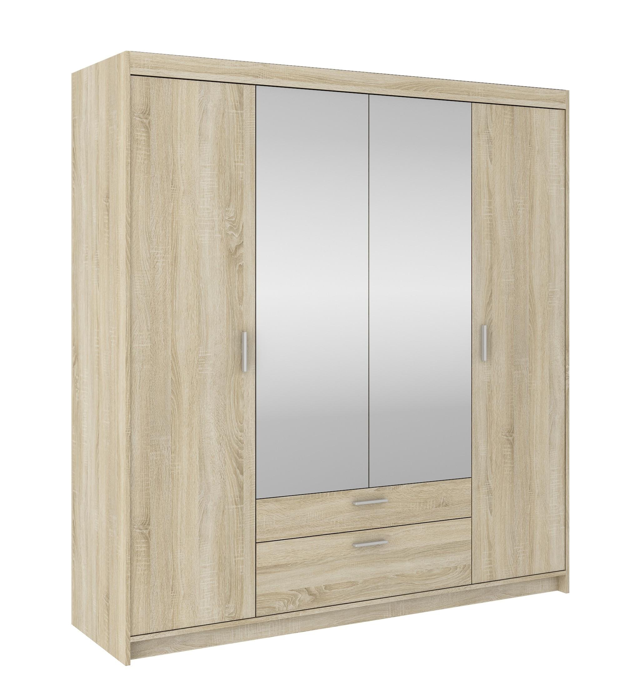 KLEIDERSCHRANK Storicos Sonoma Eiche 176,3/190,5/53 cm - 4T2S Modern mit Schubladen und Spiegel - Sonoma Eiche, Holzwerkstoff/Kunststoff (176.4/190.6/53cm) - AX Living
