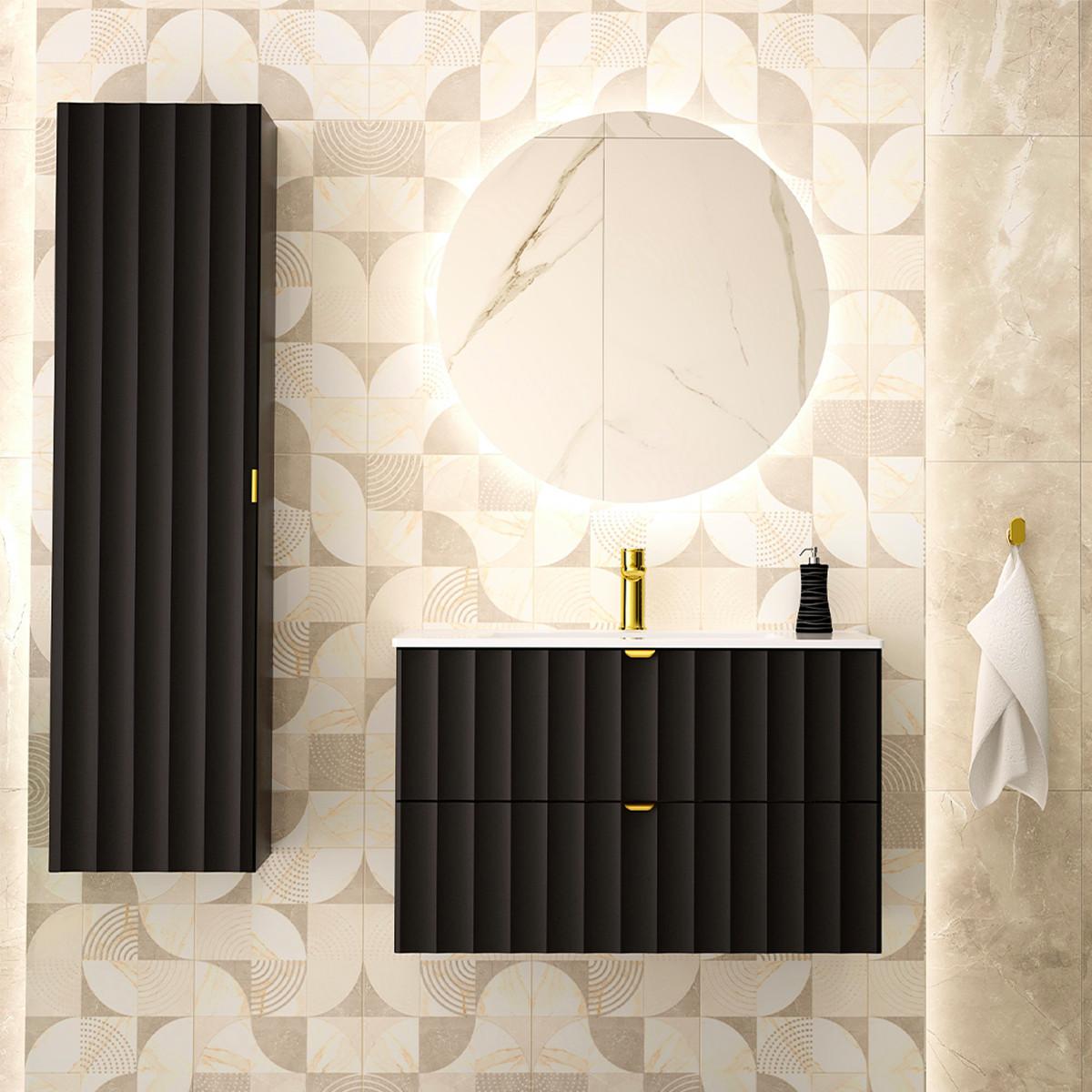 BADMÖBEL 80cm Lexa 2er-Set Schwarz - Schwarz, Holzwerkstoff (80/50/45.8cm) - Petits-meubles