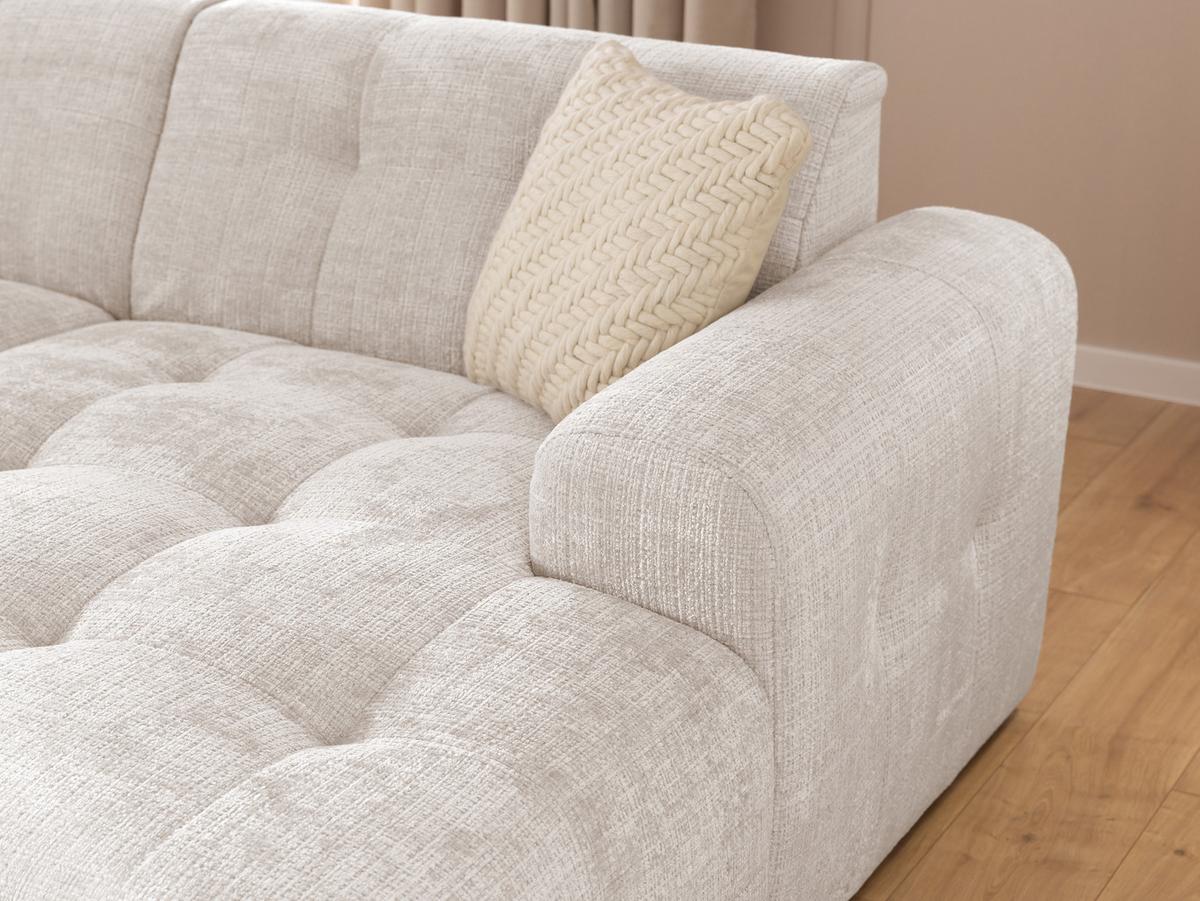 ECKSOFA mit Ottomane rechts, raffinierten Steppungen, Wellenunterfederung, B234/T161/H79 cm, Chenille-Bezug in Beige / 21035 - Beige/Schwarz, Kunststoff/Textil (234/79/161cm) - luma-home