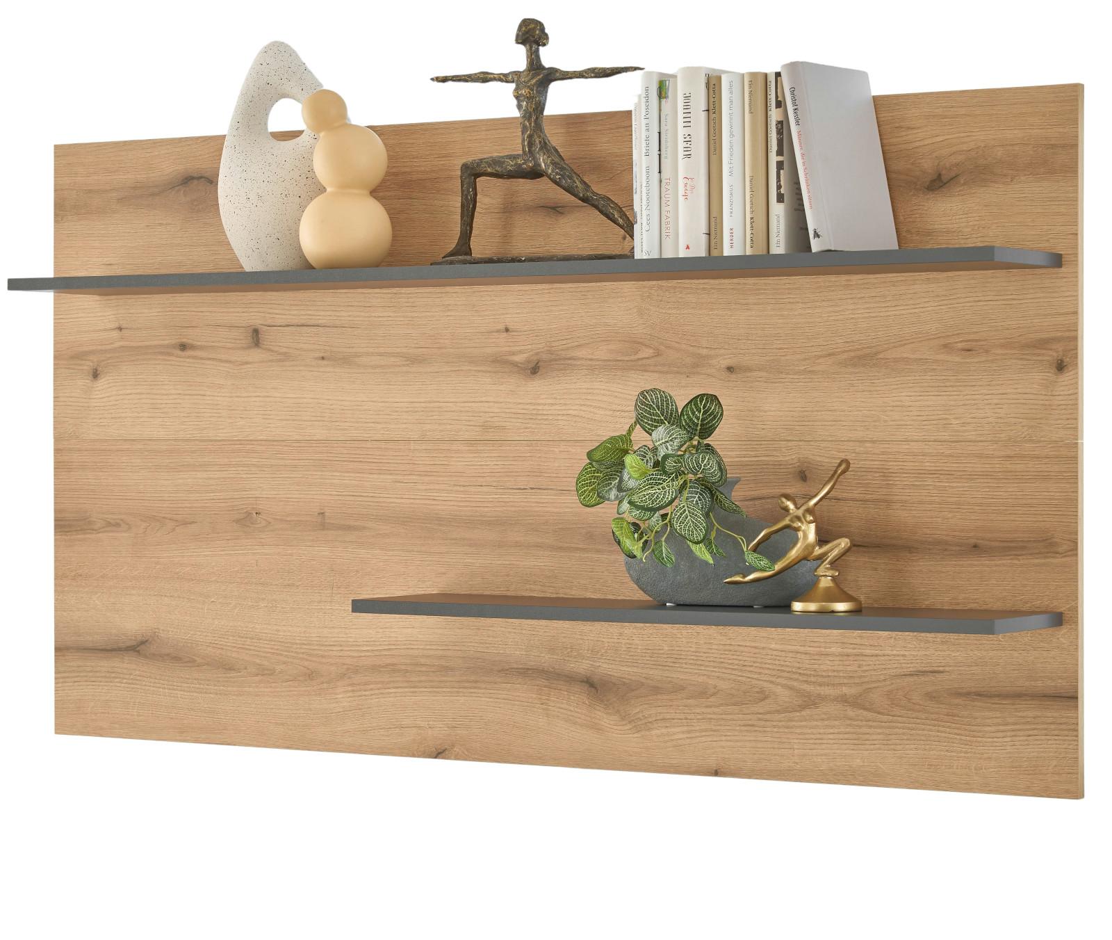 WANDPANEEL Evoke Eiche, grau 155 cm, Wandregal inklusive Beleuchtung - Eichefarben/Grau, Holzwerkstoff/Metall (155/80/20cm) - Furn.Design