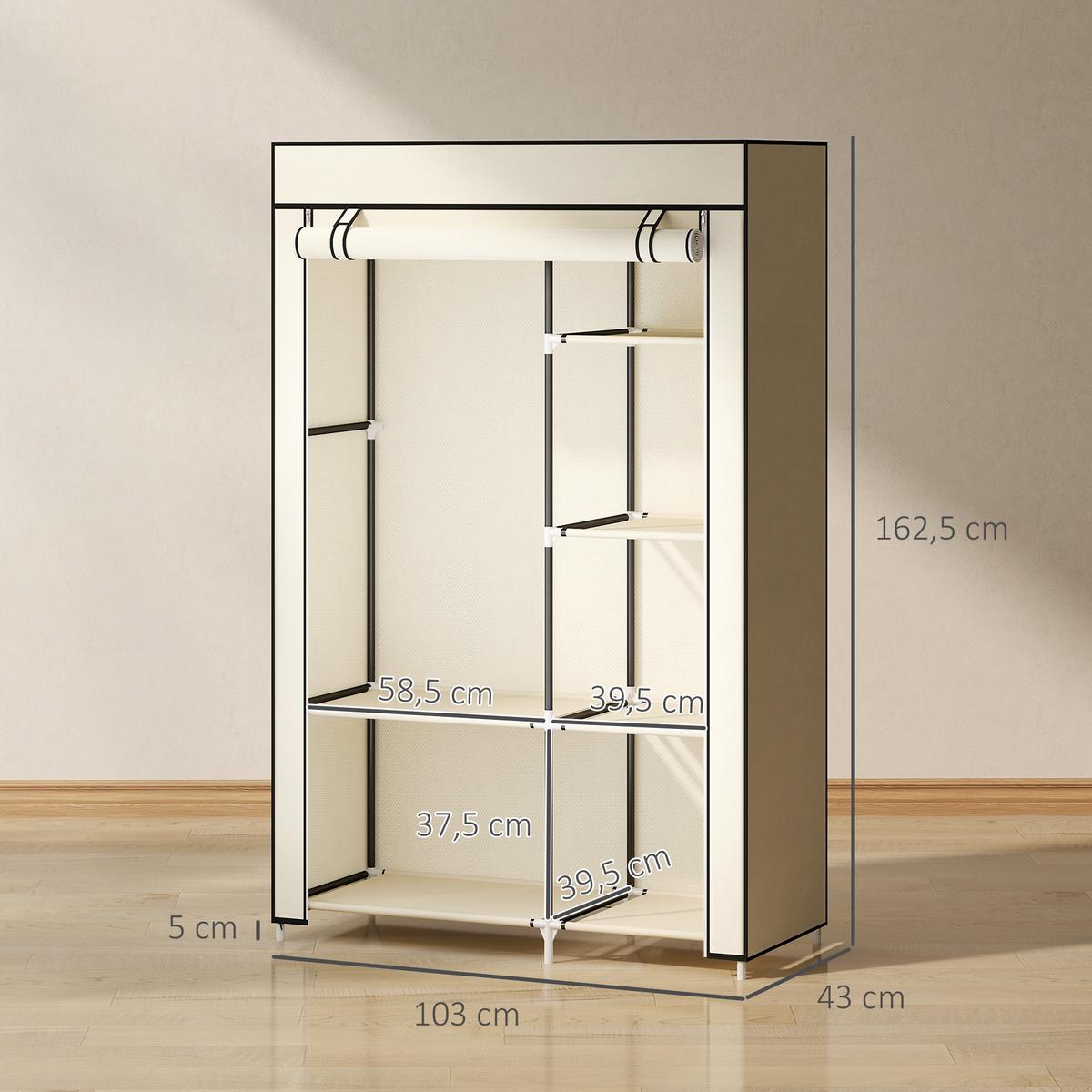 KLEIDERSCHRANK, Stoffschrank, Creme - Creme, Metall (43/162.5/103cm) - HOMCOM