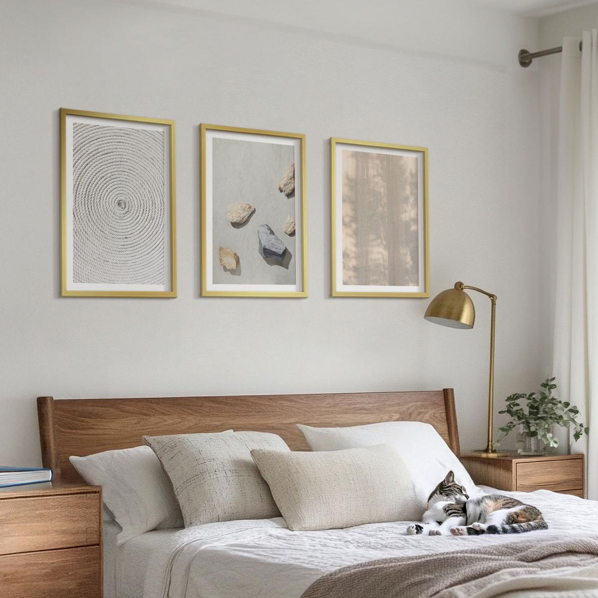 BILDER SET 3er Set - 40x60 cm Goldrahmen - Boho-Naturtexturen und -Strukturen - Goldfarben, Kunststoff (40/60cm) - TULUP