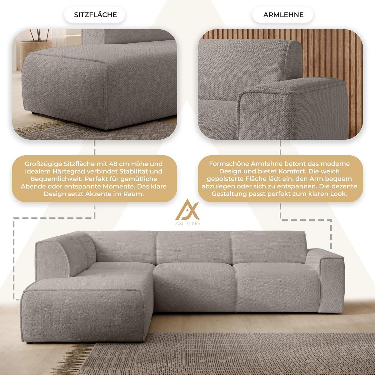 ECKSOFA L Form Didim Beige 292/220/78 cm – großes Sofa stilvoll & bequem L - Beige/Schwarz, Kunststoff/Textil (220/292cm) - AX Living