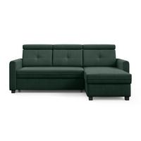 ECKSCHLAFSOFA Milano, Dunkelgrün, rechts - Dunkelgrün/Schwarz, Textil (217/166cm) - Beautysofa