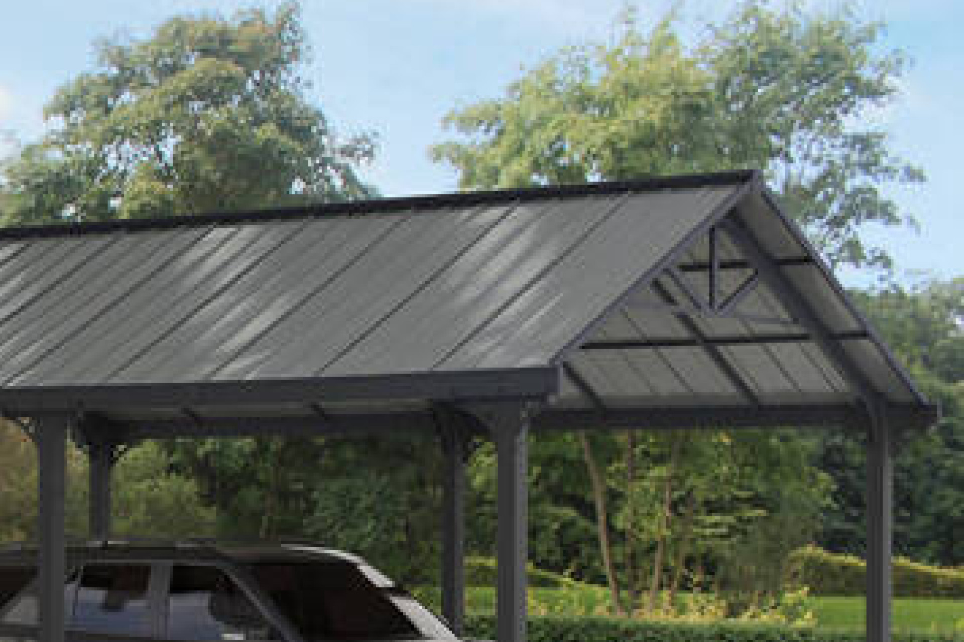 Carport Stahl pulverbeschichtet Dunkelgrau wetterbeständig Spitzdach